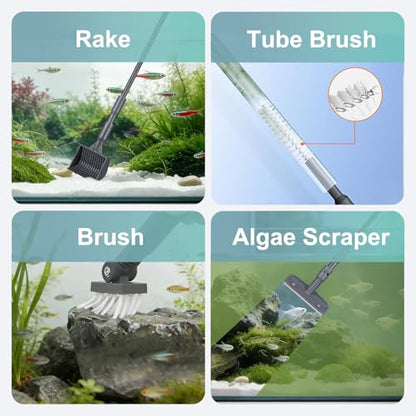 6IN1+1 (2026 New Upgrade Edition) Aquarium Cleaning Tools Long Handle Adjustable Length 20~36Inches Fish Tank Cleaner Kit Algae Scraper Scrubber Brushes Set - size: 20~36In