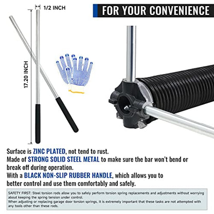Right Hand Wind（Red Cone）2" Garage Door Torsion Spring with Non-Slip Winding Bars & Gloves, High Precision Electrophoresis Black Coated, for Replacement, MIN 16,000 Cycles (0.207x2''x25'') - size: 0.207X2"X25"-R