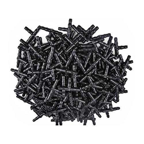 300Pcs Barbed Tee Connectors Drip Irrigation, 1/4" Universal Barbed Tee Fittings for 4/7mm Water Tube,3-Way Irrigation Coupling for Flower Pot Garden Lawn(Black)