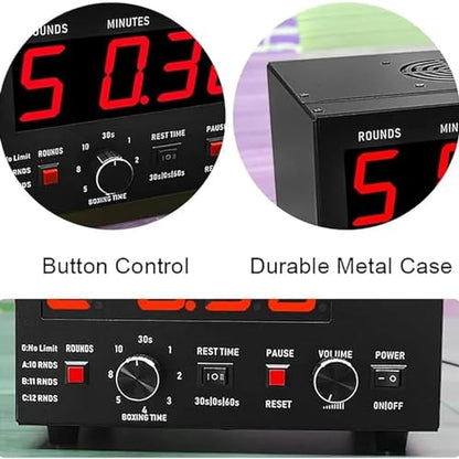 Classic Boxing Interval Timer, Professional Gym Timer with 1-12 Challenge Rounds and Adjustable Buzzer Alarm, 30S-10min Training and 0/30/60S Rest Time, Cycle Repetitions, for MMA/Kickboxing (Blue ) - color: Blue