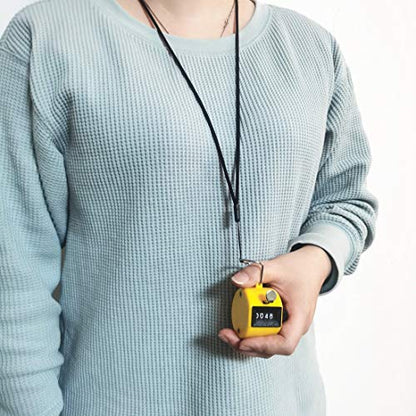 4 Digit Hand Tally Counter, Mechanical Lap Tracker Manual Clicker with Metal Finger Ring Hoop Holder - color: Yellow
