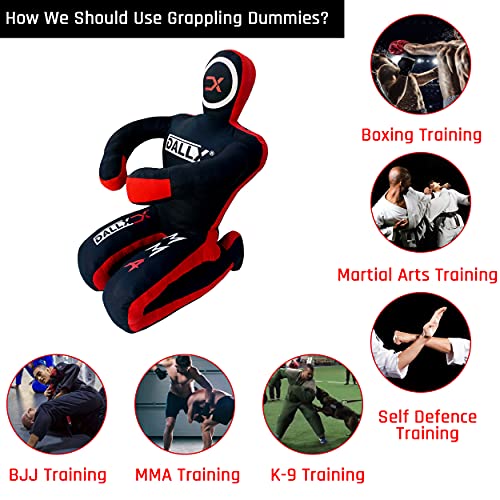 DALLX MMA Grappling Dummy BBJ Wrestling Brazilian Jiu Jitsu Punching Bag Judo Karate Throwing Boxing Fighting Dummy Self Defense Sitting Position – UNFILLED - color: BLACK RED, size: 6FT
