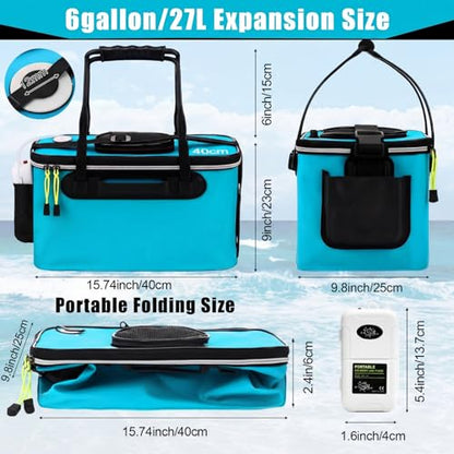 2 Pcs Fishing Bucket and Live Bait Aerator, Foldable Multi Functional Live Bucket Portable Quiet Aerator Outdoor Camping Fishing EVA Bag