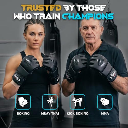 Punch Sports MMA Gloves Open Palm Training Gloves Matt Synthetic Leather Grappling Gloves for Men Women UFC Style Fight Gloves for Sparring Muay Thai Kickboxing Heavy Bag - size: Large-X-Large