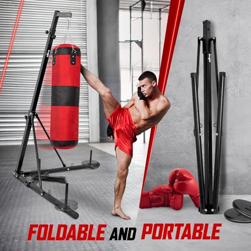 Yes4All Punching Bag Hanger, Stainless Steel Swivel Chain with 4 Snap Hooks for Heavy Bag, Gym Swing, Trapeze, and Hammock - color: Foldable Punching Bag Stand