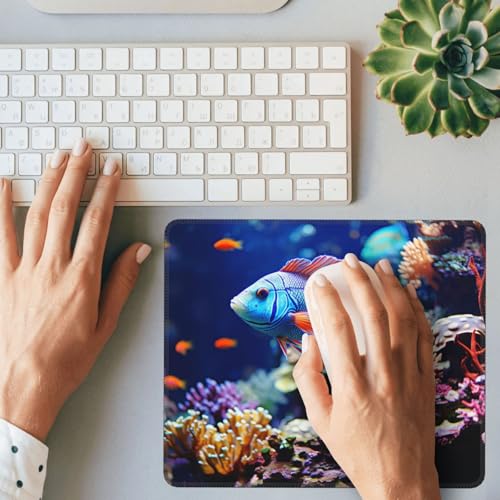 Mouse Pad with Stitched Edge Comfortable Mouse Mat with Non-Slip Rubber Base Gaming Mousepads Coral Reef Fish Aquarium Washable Mouse Pads for Computers Office Laptop 7 x 8.6 in