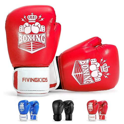 Kids Boxing Gloves for Sparring,Punching Bag,MMA Training,Ages 3-15 - color: Red-White, size: 6 oz