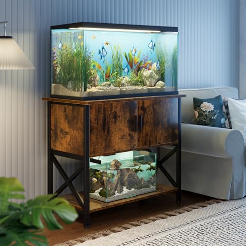 40-50 Gallon Aquarium Stand, Fish Tank Stand with Cabinet Storage, Metal Turtle Reptile Tank Stand, Fish Tank Accessories Storage, 36.6" L*18.9" W Tabletop, Vintage Brown - color: Vintage Brown