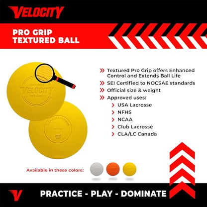 Velocity Pro Grip Lacrosse Balls - 6, 12, 18, 60 and 120 Packs - Certified for Youth, Club, High School, CLA, and College Game Play - color: Yellow, size: 60 Balls