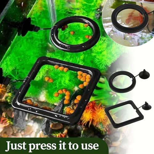 Set of 2 Fish Tank Feeding Rings Equipped with Suction Cups, Designed for Floating Plants, Water Change Fish Feeders, and Suitable for Bettas, Goldfish, and Turtles (in Black Color), Without Battery