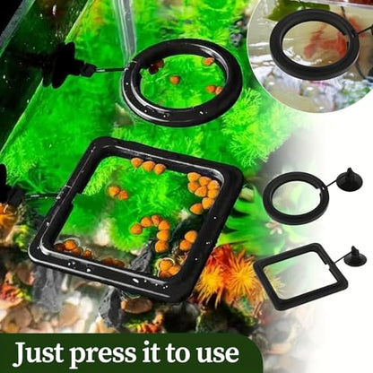 Set of 2 Fish Tank Feeding Rings Equipped with Suction Cups, Designed for Floating Plants, Water Change Fish Feeders, and Suitable for Bettas, Goldfish, and Turtles (in Black Color), Without Battery
