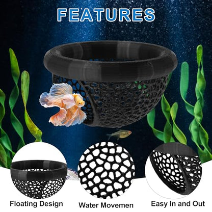 Betta Hideout Cave, Aquarium Floating Betta Hideout, Multi-Functional Betta Fish Hammock, Black - color: Black