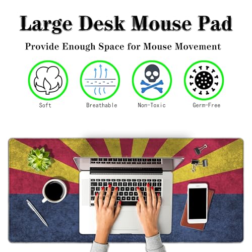 Gaming Desk Mat - Yellow Modern Mouse Pad, Extra Large Non-Slip Rubber Base, 35.4" X 15.7" for Work, Game, Office, Home - Arizona State Flag - color: Arizona State Flag