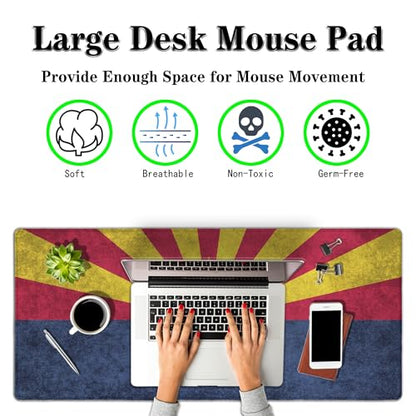 Gaming Desk Mat - Yellow Modern Mouse Pad, Extra Large Non-Slip Rubber Base, 35.4" X 15.7" for Work, Game, Office, Home - Arizona State Flag - color: Arizona State Flag