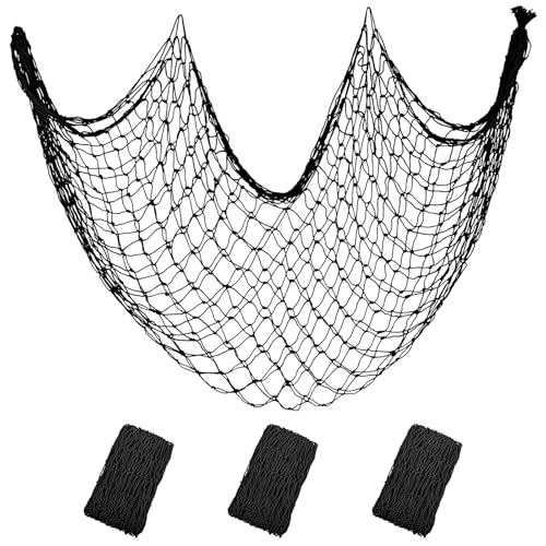 Decorative Fishing Net 5x10 ft, 3 Pack Large Black Picture Netting, Wall Photo Display Fishnet for Nautical Gothic Pirate Beach Under The Sea Theme Party Decorations,3mm Cotton Table Runner Wall Decor - color: Black, size: 5 ft x 10 ft - 3 Pack