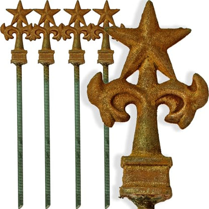 Texas Star Garden Hose Stake Guides, Set of 4 with Spiked Rebar Stakes Texan Steel Star Rusted Patina Finish