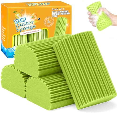 4 Pack Damp Clean Duster Sponge, Magic Sponge Eraser for Household Cleaning, Reusable Dusters Cleaning Supplies for Housekeeping, Dish, Blinds, Glass, Baseboards,Window Track Grooves and Faucets - color: Green, size: 4PC