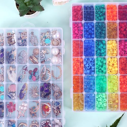 4 Pack 36 Grids Plastic Bead Organizer Box with Dividers, Clear Craft Tackle Box Parts Storage Containers with Compartments for Jewelry Fishing Tackle Art DIY with 5 Sheets Label Stickers - color: 4 Pack