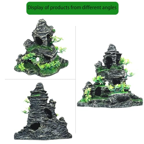 Large Aquarium Decor - Fish Tank Decorations with Mountain View Stone Ornament, Ideal for Betta, Snails, Turtle, Hiding, Climbing, Exploring, Landscaping, Aquascaping