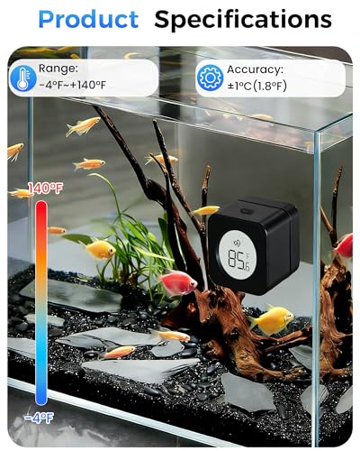 Aquarium Magnetic Cleaner with Thermometer 2 in 1 Fish Nano Tank Glass Cleaner Tool Algae Scrapers Mini Magnet Brush Only for Glass Tank (Up to 20 Gallons)