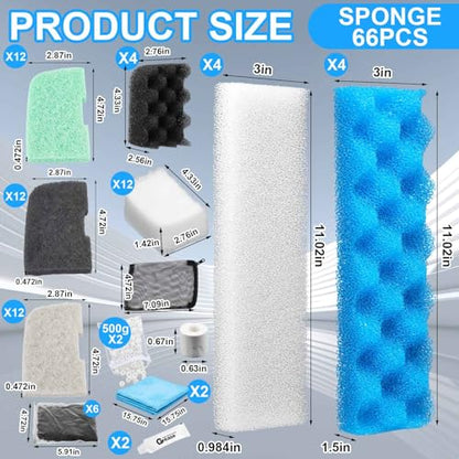 74 Pcs Canister Filter Media Kit Compatible with Fluval 406/407 Filter, Including Foam Pads, Water Polishing Pad, Activated Carbon, Nitrite/Phosphate/Ammonia Remover, Mesh Bag, 2 Ceramic Ring - style: 406/407