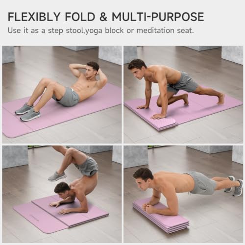 7-Fold Yoga Mat 74"x31" | 0.31 Inch Thick, Extra Wide Non-Slip POE Mat, For Travel, Storage, Yoga, Pilates, Meditation & Home Gym - color: Taro Purple