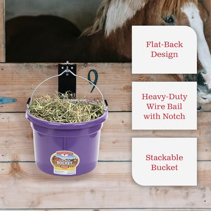Little Giant P8FBPURPLE 2 Gallon All Purpose Heavy Duty Farm Flat Back Plastic Buckets for Supplies, Toys, Laundry, and Water, Purple, (2 Pack)