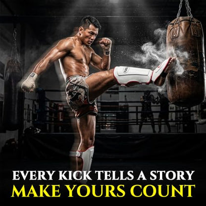 Punch Sports Martial Arts Shin Guards with Instep Protection – Lightweight Artificial Leather Shin & Leg Protector with Double Straps, Foam Padding for MMA, Kickboxing & Muay Thai - size: Large