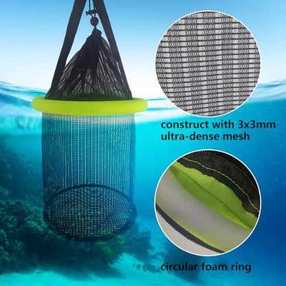 Aventik Floating Fish Basket Mesh Net Cage for Live Bait Storage Fish Raising Kayak Fishing Accessories 15.7in/40cm Height