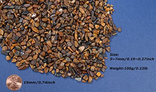 LAIDANLA Tiger Eye Crushed Stone Crystal Chips Bulk Natural Gemstones Healing Reiki Crystals Mini Quartz Vase Filler Aquarium Gravel 100g - color: Brown-tiger Eye, size: 0.22 Pound-（0.2"-0.28"）