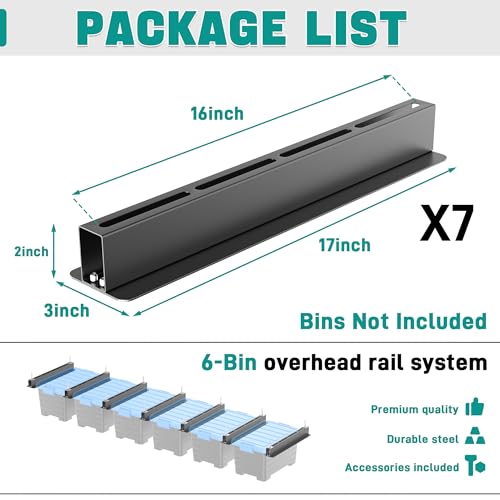EVERHANGER Ceiling Storage Rack, Heavy Duty Overhead Storage Rack | Adjustable Garage Ceiling Bin Storage System, 7 Sets for 6 Bins, 16 Inch - style: For 6 Bins