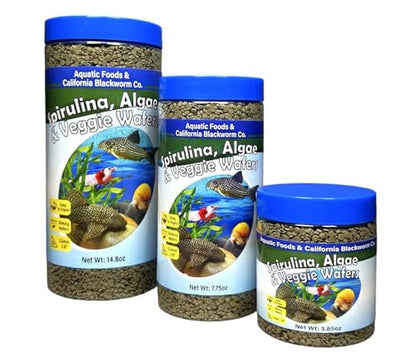 3.5mm - 1/8" Micro Sinking Wafers of Spirulina, Algae & Veggies for Bottom Fish, Plecos, Shrimp, Snails, All Tropical Fish, 4-Type Wafer & 12-Type Pellet Mix Included..5oz Canister