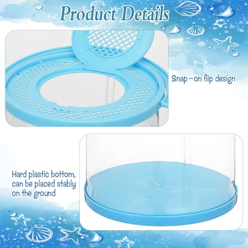 2 Sets Catch Plastic Beach Aquarium Kit, Release Aquarium Box for Beach with Retractable Net Bag and Transparent Portable Handheld（Round）