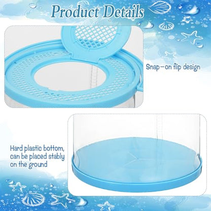 2 Sets Catch Plastic Beach Aquarium Kit, Release Aquarium Box for Beach with Retractable Net Bag and Transparent Portable Handheld（Round）