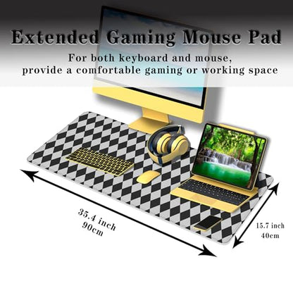 Computer Mat Black and White Desk Mat Large, Big Mouse Pad Gaming Desk Mats, Mouse Pad Gaming Non-Slip Rubber Base Waterproof with Stitched Edges, 35.4" X 15.7" for Work/Game/Office Diamond - color: Diamond