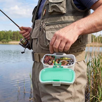 Insulated Live Bait Holder Waist Mounted Dual Layer Fishing Bait Bucket Container with Lid and Lock Portable Plastic Lure Worm Storage Tackle Box, Keeps Baits Fresh and Alive