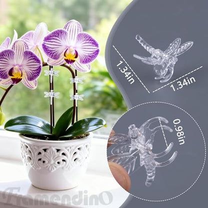 Framendino, 100 Pack Clear Dragonfly Orchid Clips Garden Plant Support Vine Stem for Climbing Plants Flowers