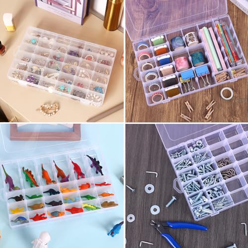 4 Pack 36 Grids Plastic Bead Organizer Box with Dividers, Clear Craft Tackle Box Parts Storage Containers with Compartments for Jewelry Fishing Tackle Art DIY with 5 Sheets Label Stickers - color: 4 Pack