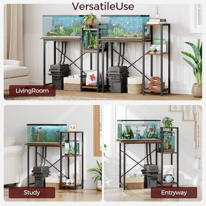 MAHANCRIS 20 Gallon and 5-10 Gallon Fish Tank Stand Bundle, Heavy Duty Aquarium Stand with Storage Shelves, Metal Frame Turtle Reptile Terrarium Stand, for Home Office, FTHR2001-FTHR5201