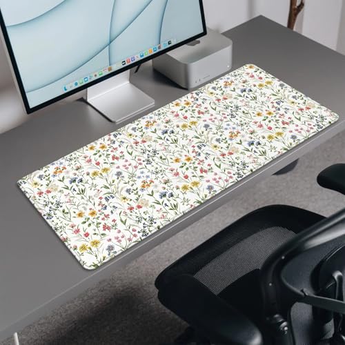 Wildflower Flowers and Plant Desk Pad Mouse Pad,Large Extended Gaming Mouse Mat with Stitched Edges,Non-Slip Waterproof Rubber Base Mousepad for Office Work Home(27.5X11.8 in) - color: Wildflowers