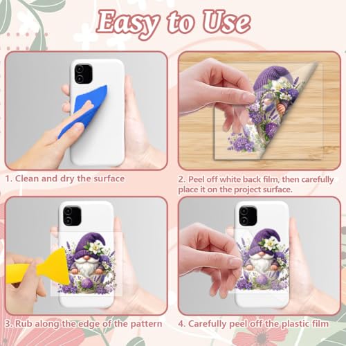 Peacoblue 18 Sheets Rub on Transfers for Crafts, Gnome with Flowers and Teacup 3.6"x3.9" UV DTF Cup Wraps Waterproof Cold Transfers Stickers for Wood Glass Metal Cup Tumblers Mirrors Mugs Home Decor - style: Gnome with Flowers and Teacup