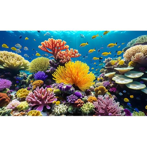 Underwater World Aquarium Background Deep Ocean Sea Marine Life Terrarium Backdrop Various Corals and Tropical Fish Aquarium Backdrop Blue Undersea Sunbeams Fish Tank Background Decors 24x16in - color: Coral Blue, size: 24(W)x16(H)in