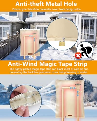 Backflow Preventer Insulation Cover, Insulated Well Pump Cover Irrigation Sprinkler Valve Pouch ,Pipe Insulation Covers for Outside Winter Freeze Protection (5°F) (Kahki, 16" W x 20" H) - size: 16*20inch