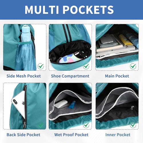 JELUTAR Drawstring Backpack Gym Bag with Shoes Compartment, Teal - color: Teal, size: Medium