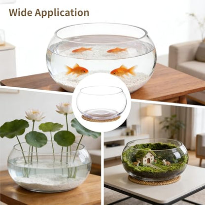 Lotus Bowl Planter with Rattan Mat, 10 in Clear Glass Hydroponic Bowl, Indoor Aquatic Plant Terrarium for Lotus and Water Greens, Transparent Decorative Lotus Pot, Fish Tank