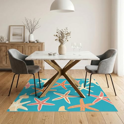 5'x7' Washable Beachy Starfish Area Rug, Teal Non-Shedding Pet Friendly Carpet Easy Care Kids Safe Mat for Small Living Room, Playroom, Bedroom | Ref:1891133 - color: Blue/Pattern 3, size: 5' x 7' (Rectangular)