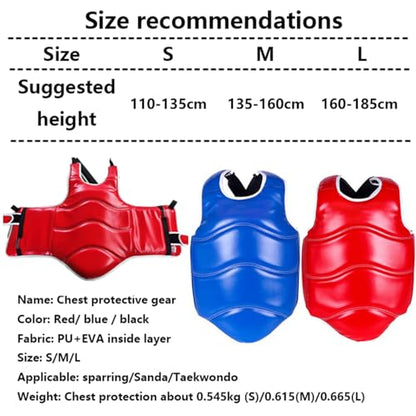 Padded Muay Thai Chest Protector Boxing, Taekwondo MMA Martial Arts Kickboxing Karate Sparring Body Guard Training - color: Red, size: Large
