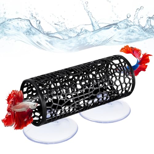 Betta Tunnel Black - Betta Fish Tank Accessories Hollow Hammock Hideout Tube Shelter Black Bettas Fishs Tunnel Hammock with Suction Cups for Small Fish & Shrimp, Aquarium Decor & Hideout Tube