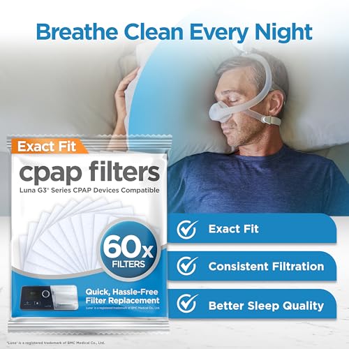 resplabs CPAP Filters for React Health Luna G3, 60 Pack Disposable Replacement Filters - Also Fits 3B Luna G3-1+ Year Supply