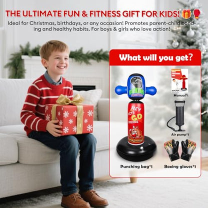 Punching Bag for Kids with 360° Rotating Head, Hyperzoo 63" Heavy-Duty Inflatable Boxing Bag with Glove, Freestanding Punching Bag Toy for Boys & Girls Ages 5–12 – Great - style: Kangaroo